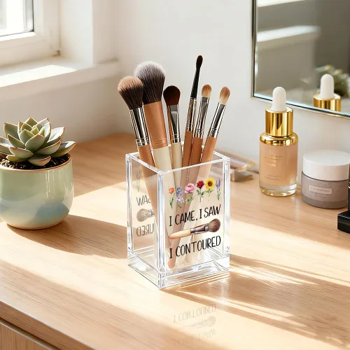 Miniatura 5 de I Came I Saw I - Soporte para cosméticos de acrílico contorneado, divertido soporte para brochas de maquillaje floral, regalos para cosmetólogas