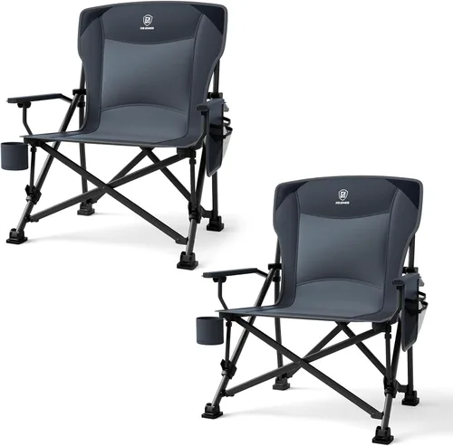 Miniatura 12 de EVER ADVANCED Silla de camping plegable de gran tamaño para adultos, silla de césped resistente con bolsillos laterales, silla cuádruple plegable