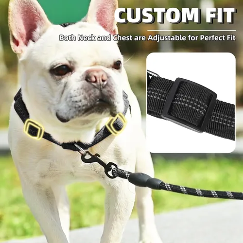 Miniatura 3 de PUPTECK Arnés sin tirones para perros grandes, chaleco arnés reflectante ajustable para mascotas con asa elástica, arnés a prueba de escape sin Negro