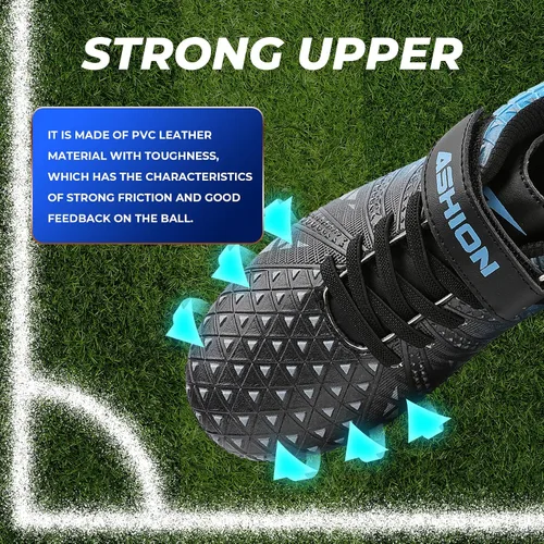 Miniatura 5 de ASHION Botines de fútbol unisex para niños y niñas, para césped firme, sin atar, zapatos de fútbol duraderos