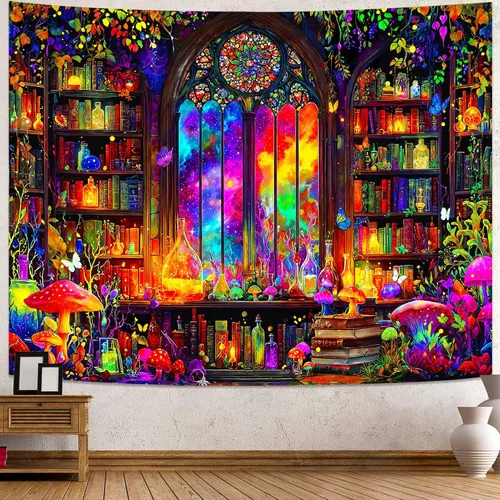 Miniatura 17 de Spenlife Blacklight - Fantástico tapiz de gato negro, tapiz de pared de gato reactivo que brilla con rayos UV para decoración de habitación, tapiz