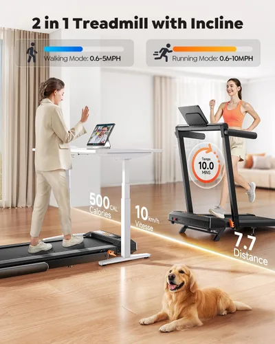 Miniatura 3 de Acezoe Foldable Treadmill with 10% Incline and Handle Bar, 4 in 1 Foldabla Treadmills for Home, Under Desk Treadmill with 300LBS Capacity, Walking