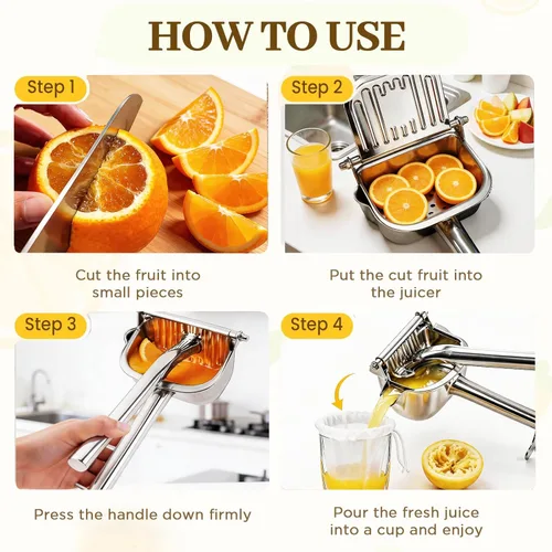 Miniatura 6 de Fruit Juice Squeezer Manual Juicer – Premium 304 Stainless Steel Hand Juicer Juice Press with Metal Filter filter bag, Easy to Use & Clean, Non-Slip