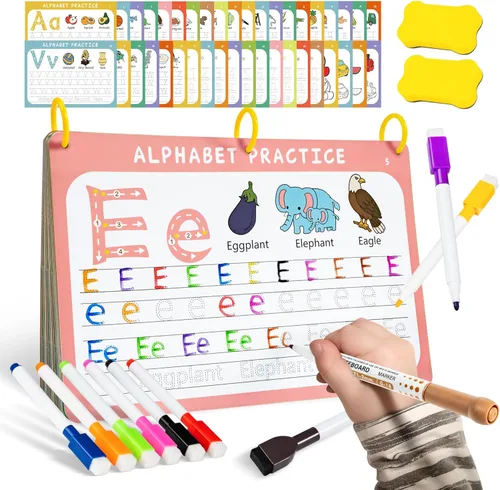 Fabeto Actividades de aprendizaje preescolar Libro de trabajo educativo: Libro de seguimiento de práctica de escritura a mano de prek - Juguetes