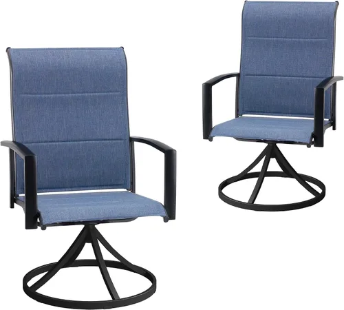 VICLLAX Juego de 2 sillas de comedor giratorias para patio, sillas de exterior de tela de malla de textileno acolchada con reposabrazos para porche