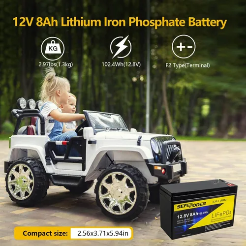 Miniatura 5 de SEFEPODER Batería de Litio LiFePO4 de Ciclo Profundo de 12V 8Ah, Batería Recargable de Más de 2000 Ciclos para Energía Solar/Eólica, Iluminación