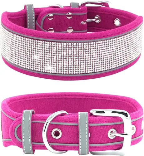 Miniatura 13 de Collar para perro con diamantes de imitación, deslumbrante y brillante ante suave, collar de perro grande reflectante con cristales para perros Negro