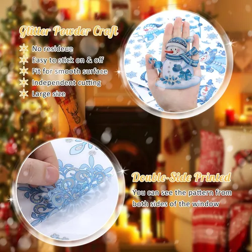 Miniatura 4 de Calcomanías de ventana de Navidad para vidrio, pegatinas de muñeco de nieve para ventana, polvo de brillo, etiquetas adhesivas estáticas de brillo