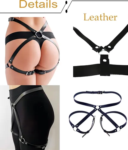 Miniatura 5 de Cadenas de cuerpo de cuero punk, arnés sexy para el vientre, cinturón gótico, fiesta, rave, muslo, pierna, liguero, accesorios de joyería