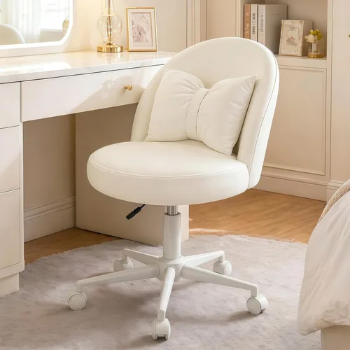 Silla de escritorio de terciopelo con almohada, silla de oficina sin brazos de altura ajustable, sillas de maquillaje de tapicería suave, silla de