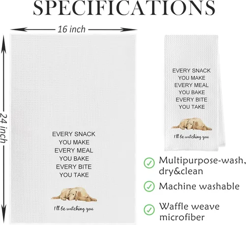 Miniatura 5 de Gettu Golden Retriever Juego de Cocina de Tejido Waffle, Toallas de Mano y de Té (16x24 Pulgadas, Juego de 4)