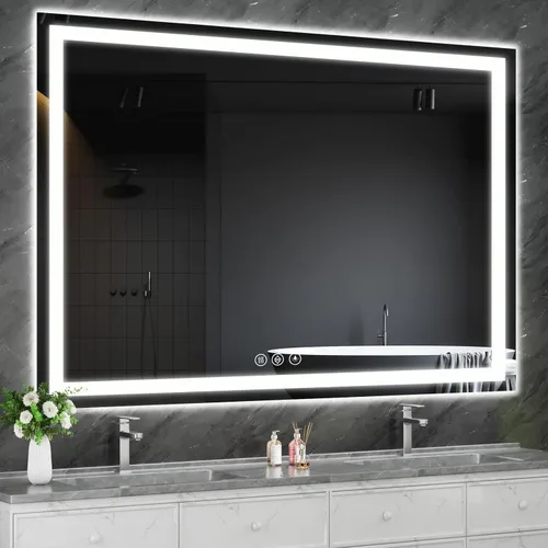 Miniatura 22 de Koonmi - Espejo de baño LED de 20 x 28 pulgadas, retroiluminación + iluminación frontal, espejo de baño LED con luces para pared, 3