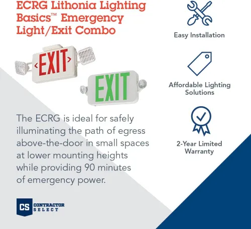 Miniatura 3 de Lithonia Lighting ECRG BasicsTM - Combo de luz de emergencia/salida y luz de emergencia LED cuántica, prueba manual, 220 lúmenes