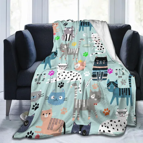 Manta de franela súper suave con diseño de gato, acogedora y ligera para mujeres, niños y adultos, 50 x 40 pulgadas