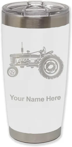 Miniatura 30 de LaserGram Vaso aislado al vacío de 20 onzas, Old Farm Tractor, grabado personalizado incluido (negro)