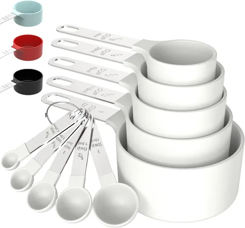 Miniatura 11 de Juego de tazas y cucharas medidoras TILUCK, tazas y cucharas apilables, tazas medidoras anidables con mango de acero inoxidable, accesorios de Verde