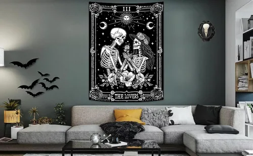 Miniatura 7 de Kanuyee Tapiz de Esqueleto de los Amantes Tapiz Gótico para Dormitorio Tapices de Cartas del Tarot Góticas para Colgar en la Pared Decoración El