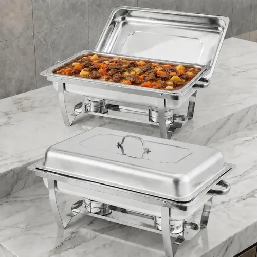 GarveeHome Platos de roce para buffet, paquete de 2 unidades, de acero inoxidable de 8 cuartos de galón y calentadores de buffet con tapa, Plateado