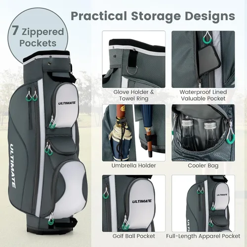Miniatura 3 de Goplus Bolsa de carrito de golf con 14 divisores superiores, bolsa de golf con 7 bolsillos con cremallera, bolsa refrigerante, capucha para lluvia