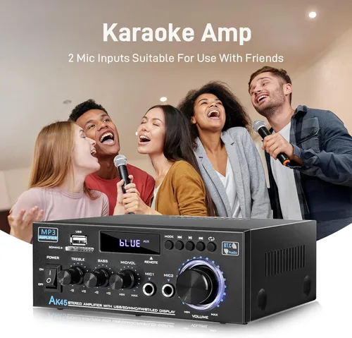 Miniatura 8 de AK45 Amplificador de audio estéreo para el hogar con receptor Bluetooth 5.0, 300 W+300 W Bluetooth HiFi AMP amplificador de potencia 2.0 canales RMS