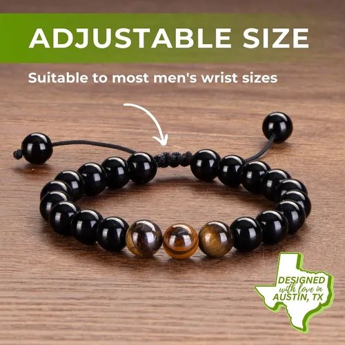 Miniatura 5 de Rosa Vila Men's Bracelets, Bracelets for Men, Husband, Boyfriend, Son, Gifts For Him, Birthday, Anniversary, Christmas, Tiger Eye & Black Agate
