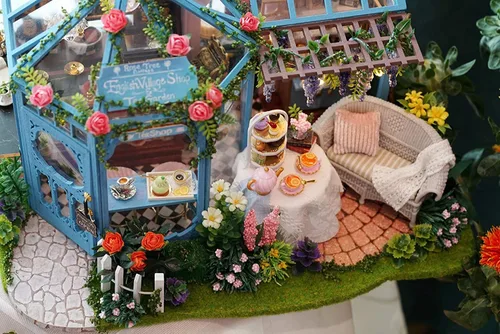 Miniatura 8 de CUTEROOM Casa de muñecas en miniatura con muebles, casa de muñecas en miniatura de madera 3D con caja de música y luces LED, kit de casa