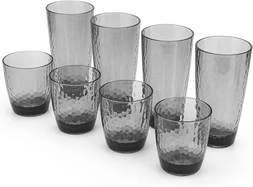 KOXIN-KARLU Vasos de plástico acrílico martillados de 15 onzas y 26 onzas, juego de 8 en gris ahumado Varios colores