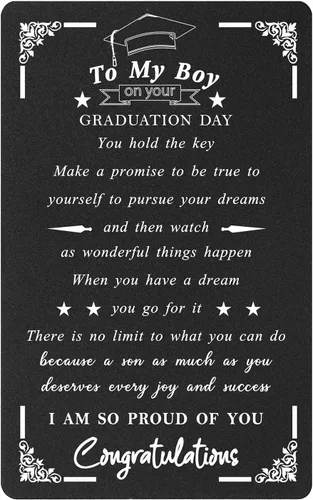 Levole Regalos de graduación para hombres y niños, tarjeta de felicitación para graduación de hijo, regalo con texto en inglés "I am So Proud of