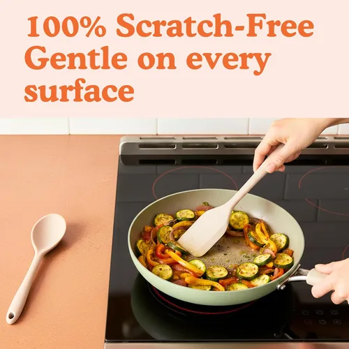 Miniatura 5 de Juego de 8 utensilios de cocina de silicona de platino no tóxico – Cucharas y espátulas de cocina antiarañazos, 100% libre de plástico, núcleo