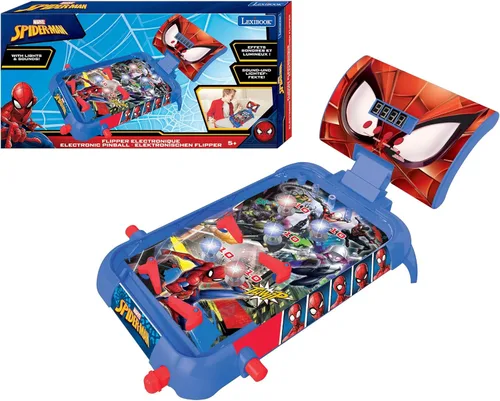 LEXiBOOK Marvel Spider-Man, Pinball electrónico de mesa, juego de acción y reflejo para niños y familia, pantalla LCD, efectos de luz y sonido,