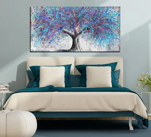 Miniatura 6 de GUGIKA Arte de pared de árbol para sala de estar, lienzo de acuarela azul para decoración de pared en el dormitorio, pintura de grafiti de Banksy