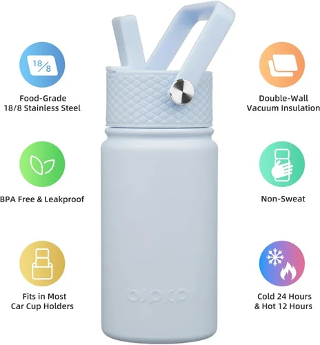 Miniatura 2 de BJPKPK Botella de agua aislada con tapa con pajilla, bonitas botellas de agua de 15 onzas, termo de metal de acero inoxidable, vasos reutilizables