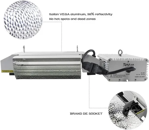 Miniatura 4 de Raylux - Kit de sistema de luz de crecimiento con puerto controlador, 1000 W DE doble extremo HID, reflector de estilo abierto con balasto digital