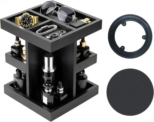 Miniatura 10 de Organizador de colonia para hombres, estante de perfume de madera de gran capacidad de 3 niveles con rotación de 360 grados, soporte de colonia
