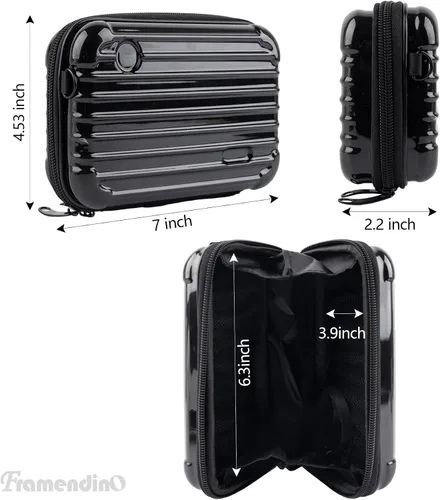 Miniatura 2 de Framendino, Estuche rígido negro para cosméticos, bolsa de transporte para artículos de tocador, mini maleta cruzada con cuerda de agarre