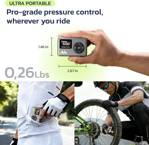 Miniatura 6 de Ventus Race Mini bomba de bicicleta, inflado rápido de 25 segundos, bomba de bicicleta con medidor - 120 PSI, bomba de neumáticos de bicicleta