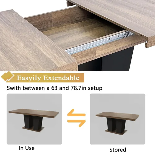Miniatura 8 de Juego de mesa de comedor extensible de 5 piezas para 4-8 personas, 63-78 pulgadas, juego de mesa de cocina con 4 sillas tapizadas en terciopelo