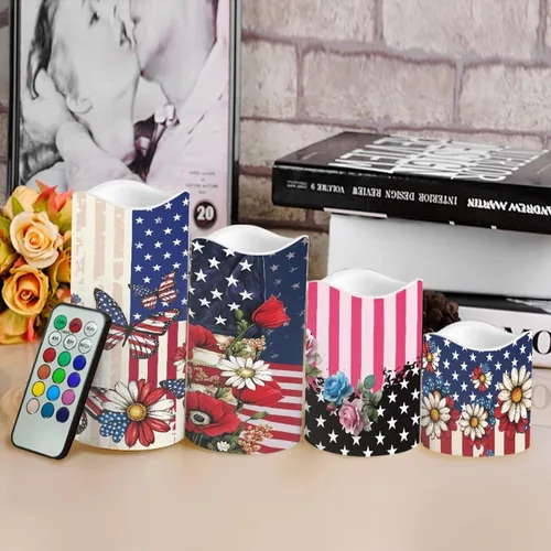 Miniatura 4 de Jeiento American Flag Flameless Candles 4 Pack 4th of July Home Decoration Flower American Flag LED Candles Battery Operated with Timer Remote