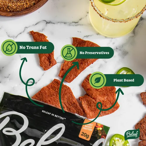 Miniatura 4 de Beleaf Jerky a base de plantas de jalapeño: aperitivo alto en proteínas, cecina vegana saludable y sabrosa para energía sobre la marcha, sabrosa