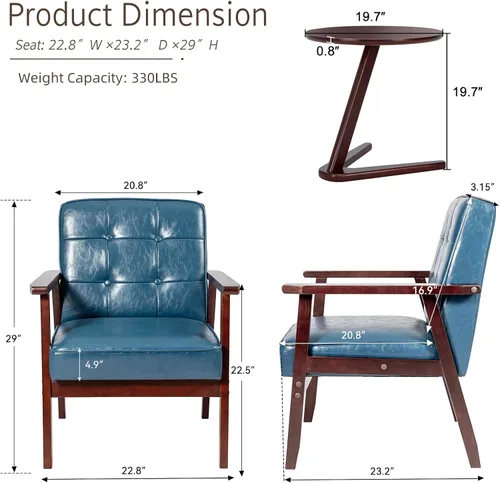 Miniatura 2 de Okeysen Juego de 2 Sillas de Acento con Mesa Auxiliar, Silla de Acento Moderna de Mediados de Siglo, Sillones Retro de Madera y Tela, Cómodo Sillón