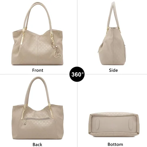 Miniatura 3 de FOXLOVER Bolso de mano de cuero genuino de gran capacidad para mujer, bolsos de diseñador para hombro, bolsos grandes minimalistas