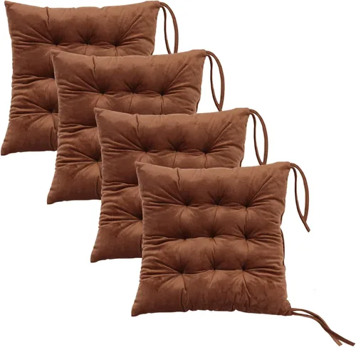 Miniatura 9 de Juego de 2 cojines para sillas de comedor con lazos, almohadilla antideslizante para silla de cocina para interior y tapete de asiento de comedor