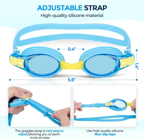 Miniatura 4 de Portzon Gafas de natación unisex para niños, antiniebla, sin fugas, visión clara, gafas de natación para piscina Azul + Negro