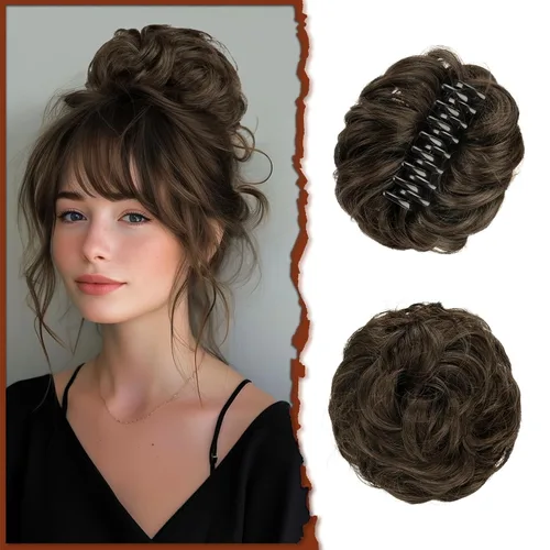 Miniatura 10 de SOFEIYAN Pinza de Gancho Moño Desordenado de Cabello Sintéticico, Cabello Ondulado y Rizado, Pinza de Cabello en Gancho, Chignon, Cola de Caballo