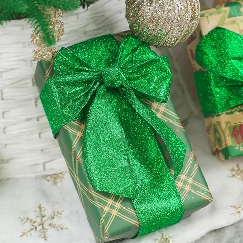 Miniatura 5 de MEEDEE Cinta Verde con Purpurina Cinta Verde con Alambre de 2.5 Pulgadas de Ancho Cinta Metálica de 25 Yardas Cinta Verde de Navidad Cinta Verde