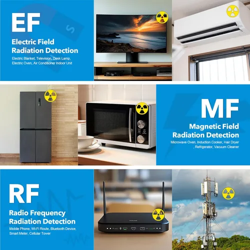 Miniatura 5 de Medidor Detector de EMF Detector de Radiación para el Hogar Lector Digital de EMF para Radiación de Radiofrecuencia Medidor de EMF 5 en 1