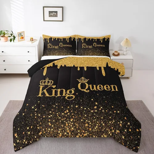 Miniatura 12 de Erosebridal Juego de edredón de corona King y Queen, juego de ropa de cama para parejas adultos, mujeres y hombres, juegos de edredón para boda, San