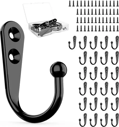 Miniatura 13 de ZAYBOD Paquete de 10 Ganchos Negros de Servicio Pesado Montados en la Pared con 30 Tornillos - Vestíbulo, Mochila, Bata, Ganchos para Sombreros