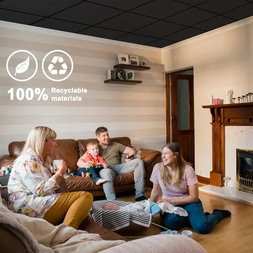 Miniatura 3 de Baldosa de Techo Suspendido Negra Lisa de 2 pies x 2 pies, Panel de Techo de PVC – Impermeable, Lavable y Resistente al Fuego - PVC de Alta Calidad