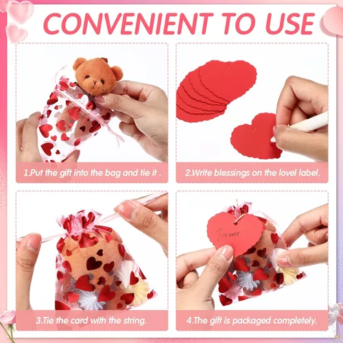 Miniatura 4 de Windyun 300 bolsas de regalo para el día de San Valentín, bolsas de dulces de San Valentín, bolsa con cordón de corazón, regalos para el día de San